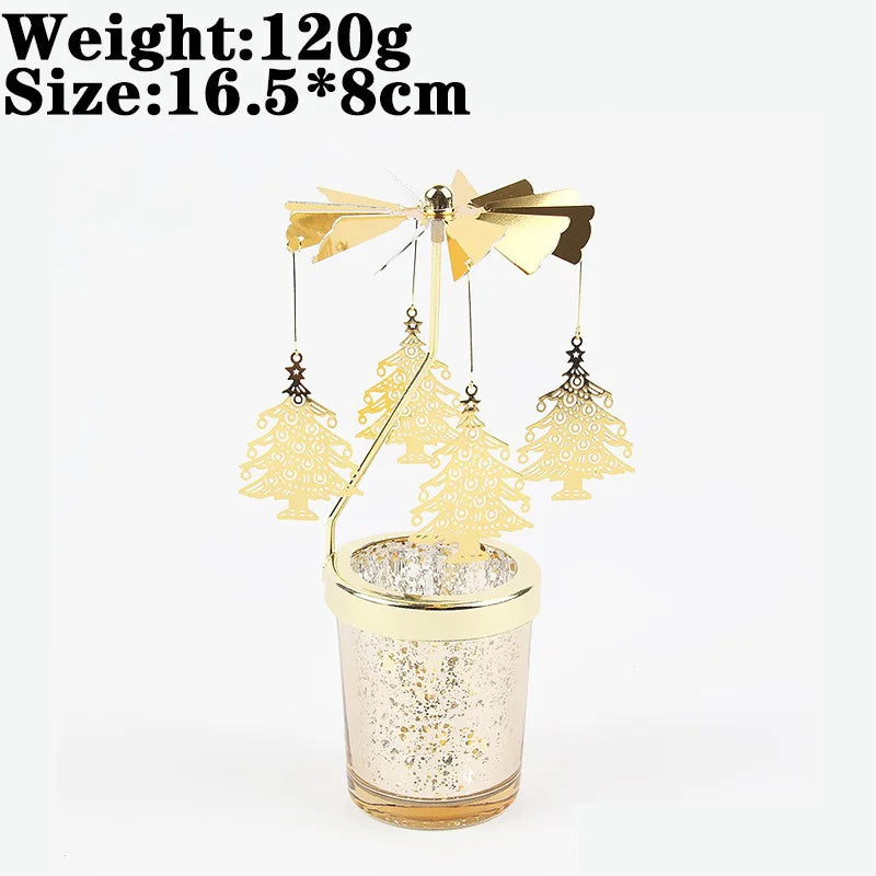 Rotating Snowflake & Deer Candle Holder – Romantic Metal Candlestick for Weddings & Christmas Décor