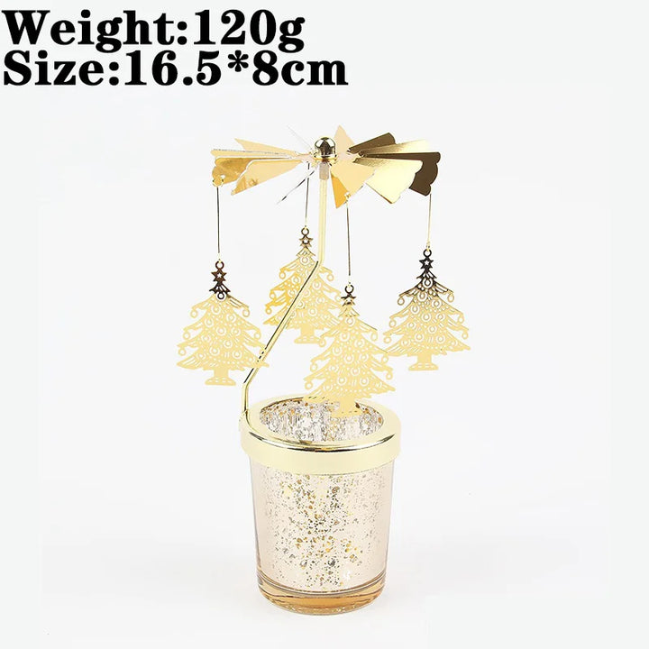 Rotating Snowflake & Deer Candle Holder – Romantic Metal Candlestick for Weddings & Christmas Décor