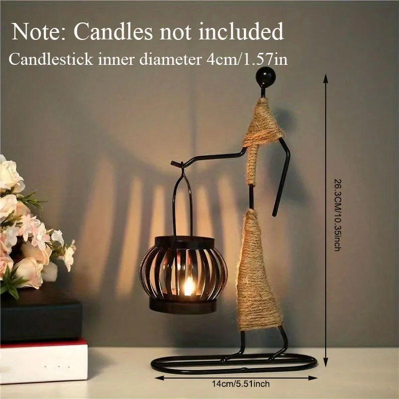 Nordic Retro Wrought Iron Candlestick – Handmade Metal Figure Candle Holder for Home Décor & Artistic Gifts