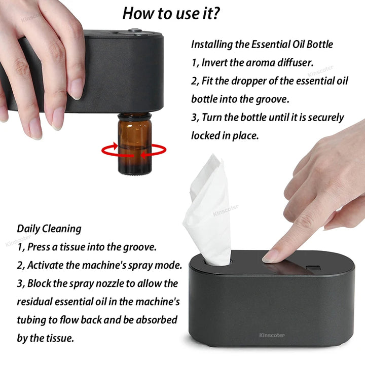 KINSCOTER Portable Waterless Aroma Diffuser with Timed Mist & 3-Speed Scent Control (2000mAh)