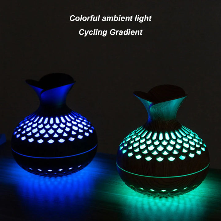300ml Wood Grain Flower Humidifier & Essential Oil Diffuser with Colorful Night Light