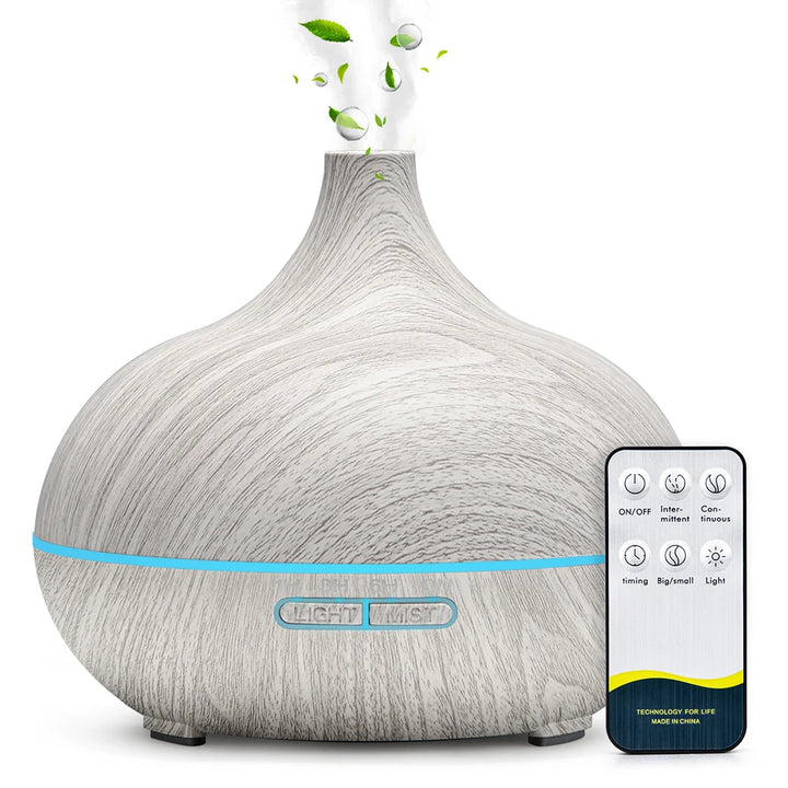 500ml Wood Grain Aromatherapy Diffuser with Remote & 7-Color LED Light