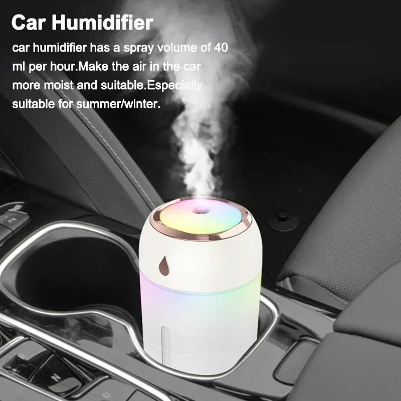 Mini USB Air Humidifier & Aroma Diffuser (330ml) – LED Cool Mist for Home, Car & Plants