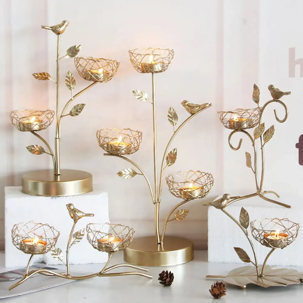 Wrought Iron Golden Bird Candle Holder – Nordic Geometric Design for Home & Wedding Décor