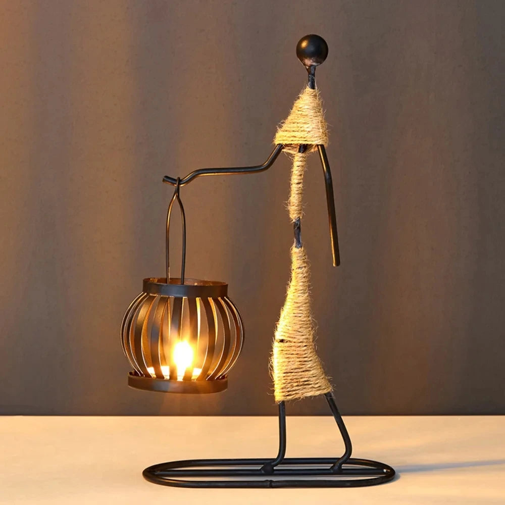 Nordic Retro Wrought Iron Candlestick – Handmade Metal Figure Candle Holder for Home Décor & Artistic Gifts