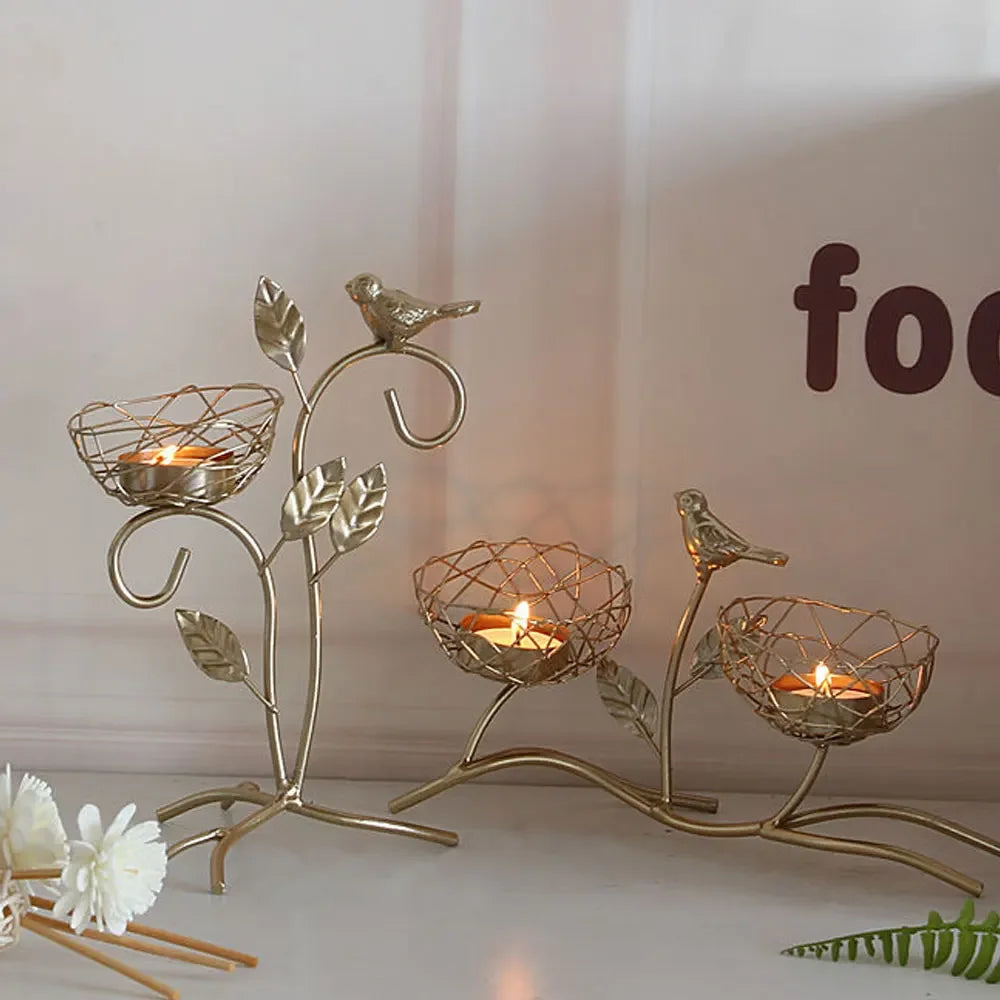 Wrought Iron Golden Bird Candle Holder – Nordic Geometric Design for Home & Wedding Décor