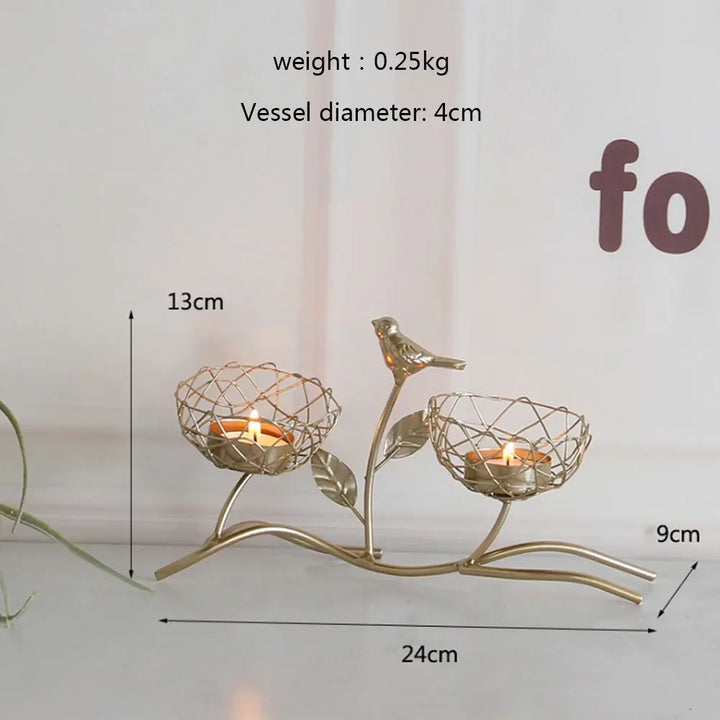 Wrought Iron Golden Bird Candle Holder – Nordic Geometric Design for Home & Wedding Décor