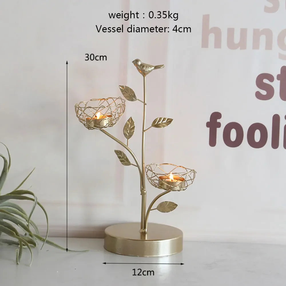 Wrought Iron Golden Bird Candle Holder – Nordic Geometric Design for Home & Wedding Décor