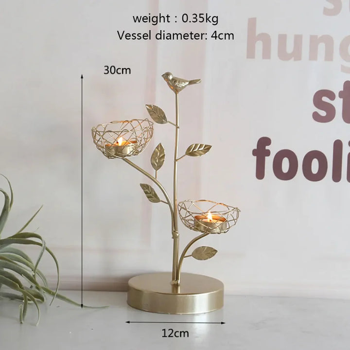 Wrought Iron Golden Bird Candle Holder – Nordic Geometric Design for Home & Wedding Décor