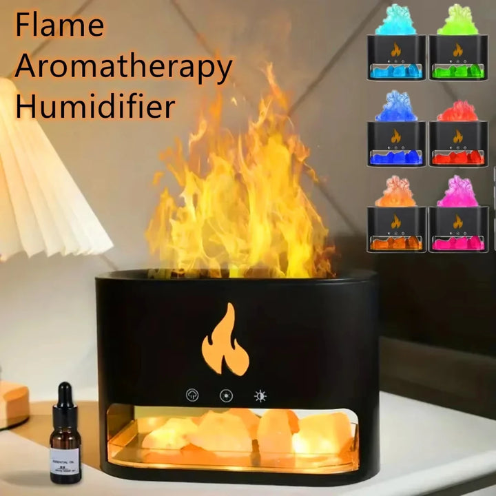 Fireplace Crystal Salt Lamp Humidifier with Flame Light & Aroma Diffuser