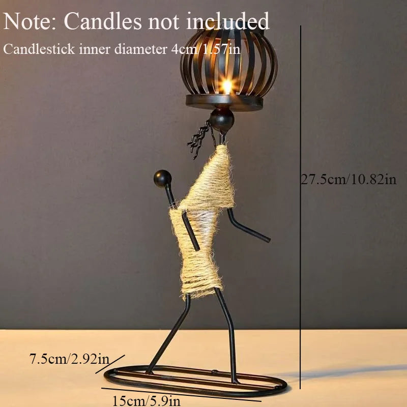 Nordic Retro Wrought Iron Candlestick – Handmade Metal Figure Candle Holder for Home Décor & Artistic Gifts