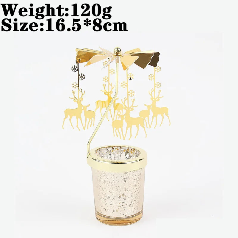 Rotating Snowflake & Deer Candle Holder – Romantic Metal Candlestick for Weddings & Christmas Décor