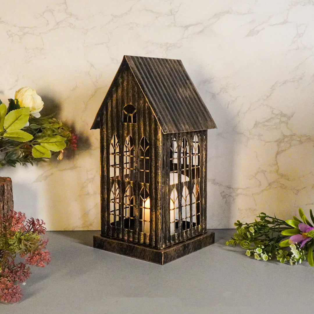 Metal House Candle Holder – Nordic Style Desktop & Patio Lantern for Christmas or Home Décor