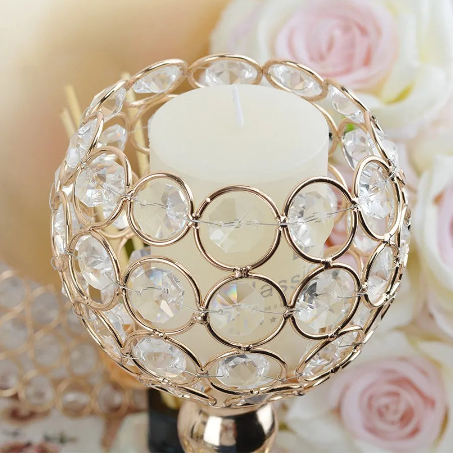 Gold Crystal Flower Candle Holder Set – Vintage Iron Candlestick for Table Centerpiece & Wedding Décor