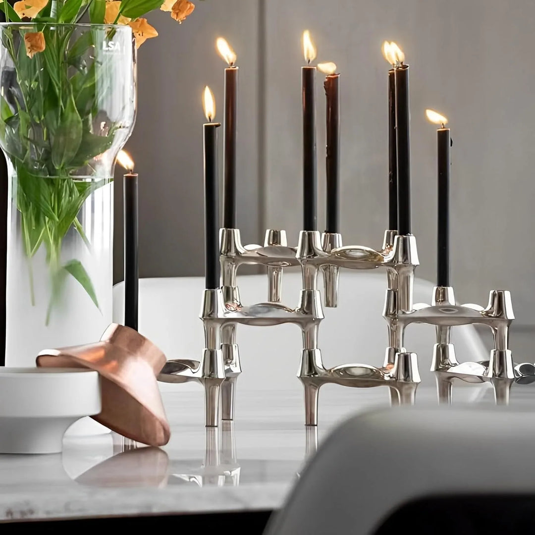 Luxury Nordic Molecular Candlestick Holder – 10cm Stainless Steel Candle Stand (Chrome / Gold / Black)