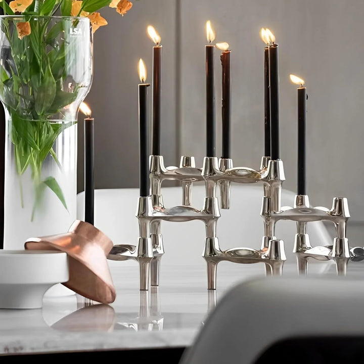 Luxury Nordic Molecular Candlestick Holder – 10cm Stainless Steel Candle Stand (Chrome / Gold / Black)