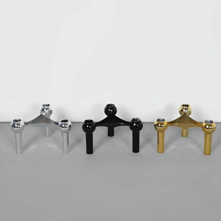 Luxury Nordic Molecular Candlestick Holder – 10cm Stainless Steel Candle Stand (Chrome / Gold / Black)
