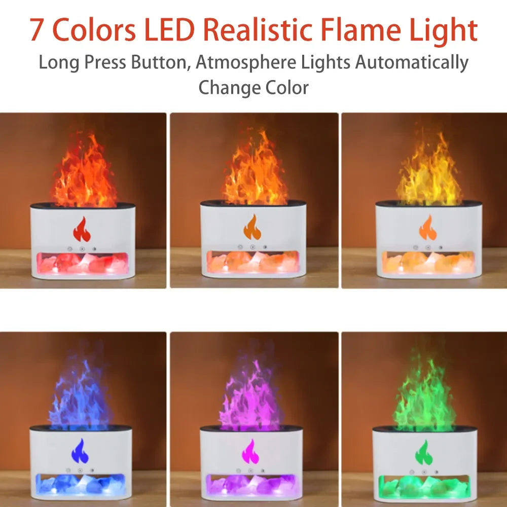 Fireplace Crystal Salt Lamp Humidifier with Flame Light & Aroma Diffuser