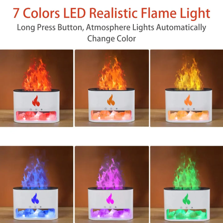 Fireplace Crystal Salt Lamp Humidifier with Flame Light & Aroma Diffuser