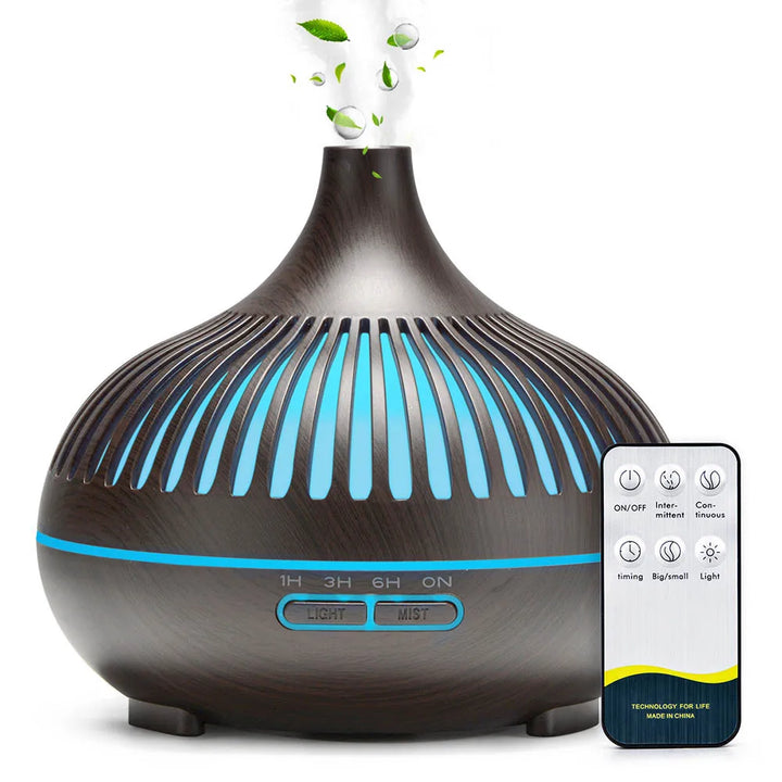 500ml Wood Grain Aromatherapy Diffuser with Remote & 7-Color LED Light