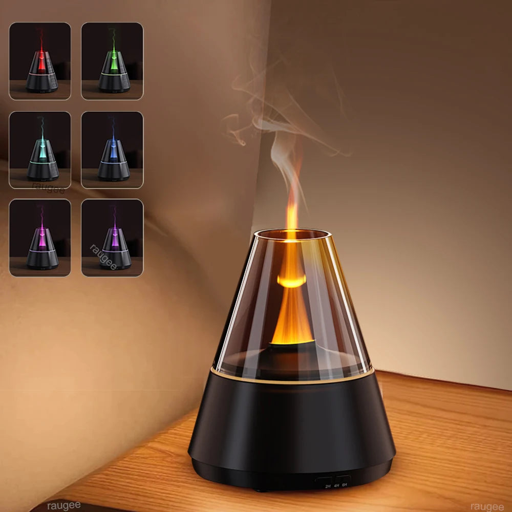Mini USB Flame Aroma Diffuser & Air Humidifier with 7-Color Night Light (120ml)