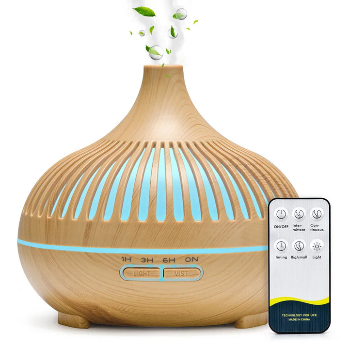 500ml Wood Grain Aromatherapy Diffuser with Remote & 7-Color LED Light