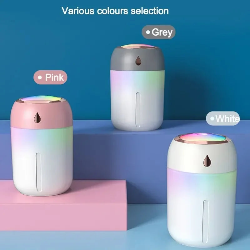 Mini USB Air Humidifier & Aroma Diffuser (330ml) – LED Cool Mist for Home, Car & Plants
