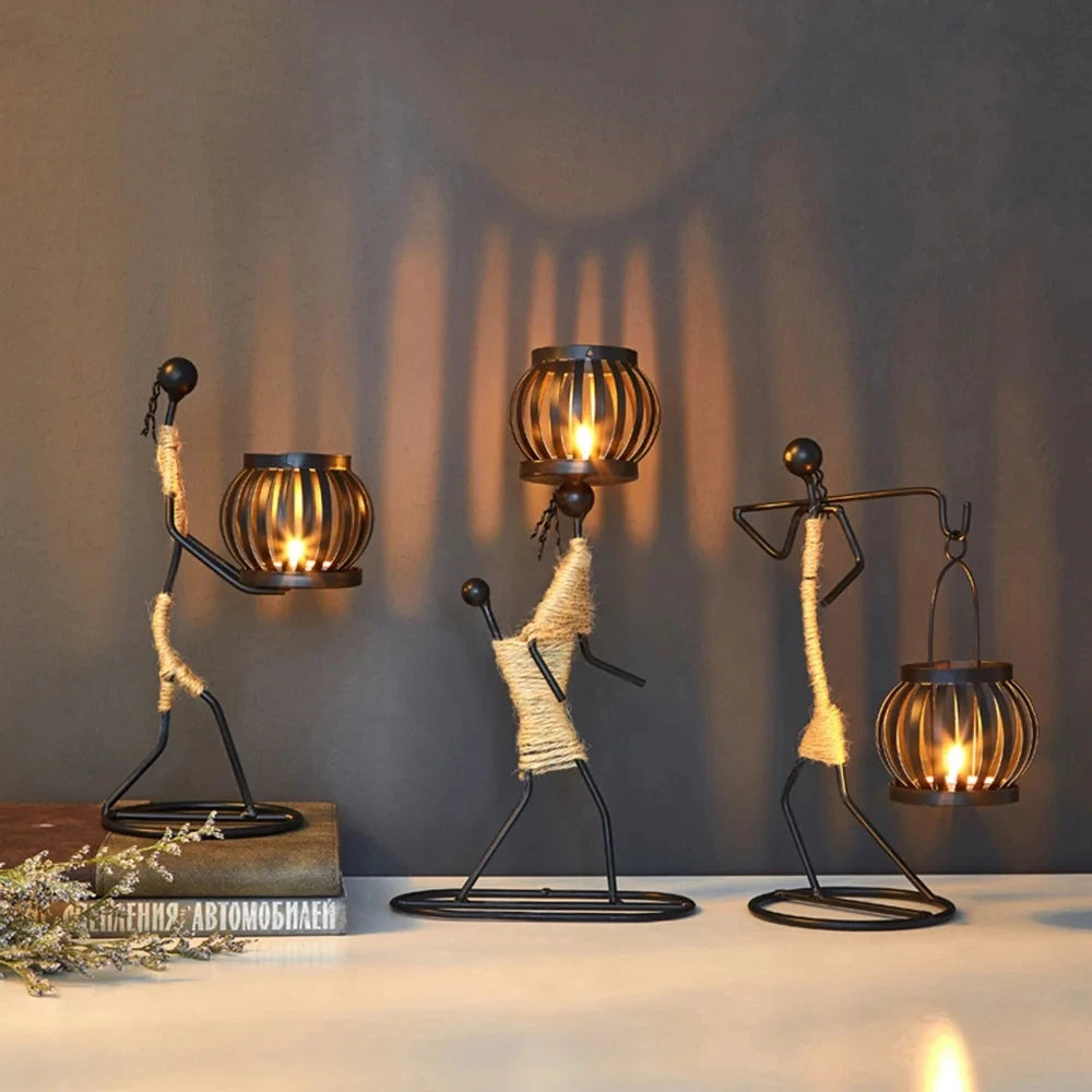 Nordic Retro Wrought Iron Candlestick – Handmade Metal Figure Candle Holder for Home Décor & Artistic Gifts