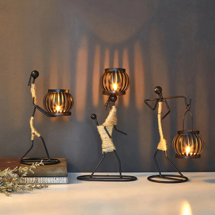 Nordic Retro Wrought Iron Candlestick – Handmade Metal Figure Candle Holder for Home Décor & Artistic Gifts