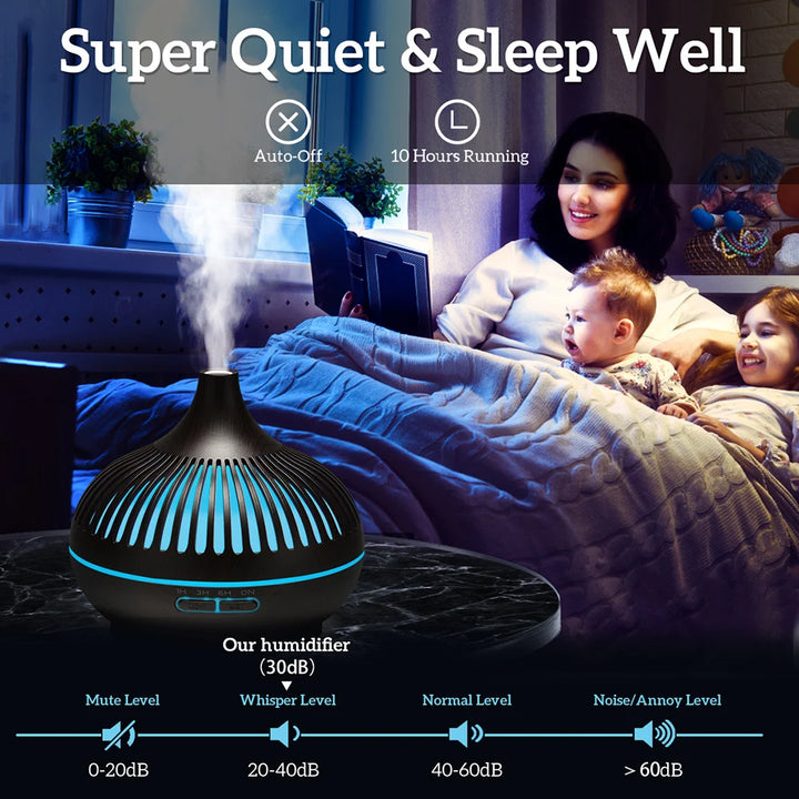 500ml Wood Grain Aromatherapy Diffuser with Remote & 7-Color LED Light