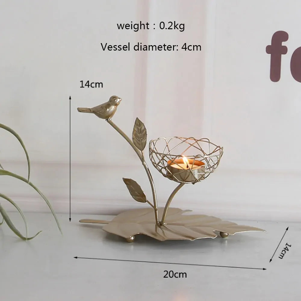 Wrought Iron Golden Bird Candle Holder – Nordic Geometric Design for Home & Wedding Décor