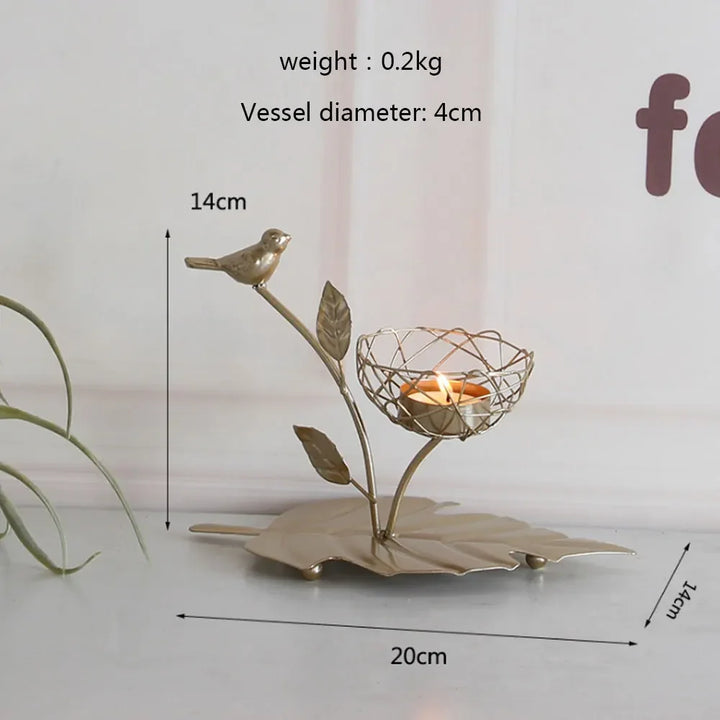 Wrought Iron Golden Bird Candle Holder – Nordic Geometric Design for Home & Wedding Décor