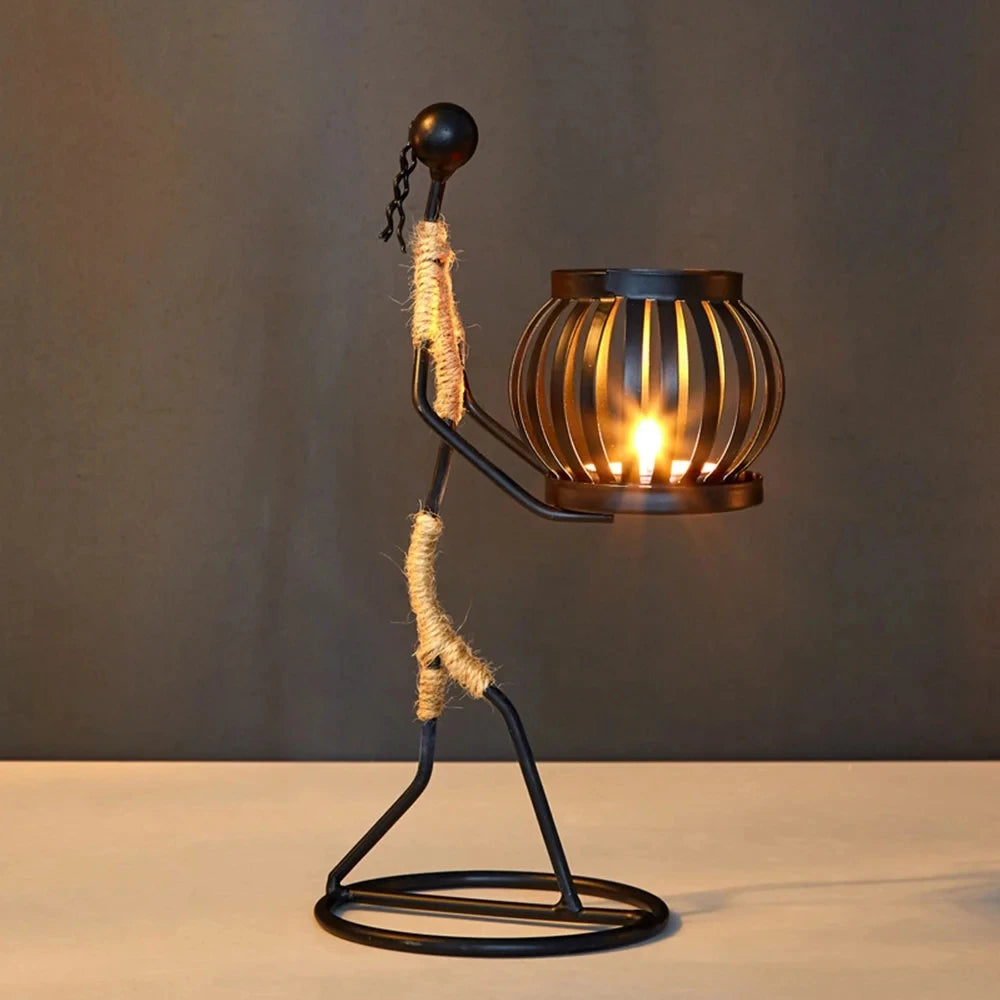 Nordic Retro Wrought Iron Candlestick – Handmade Metal Figure Candle Holder for Home Décor & Artistic Gifts