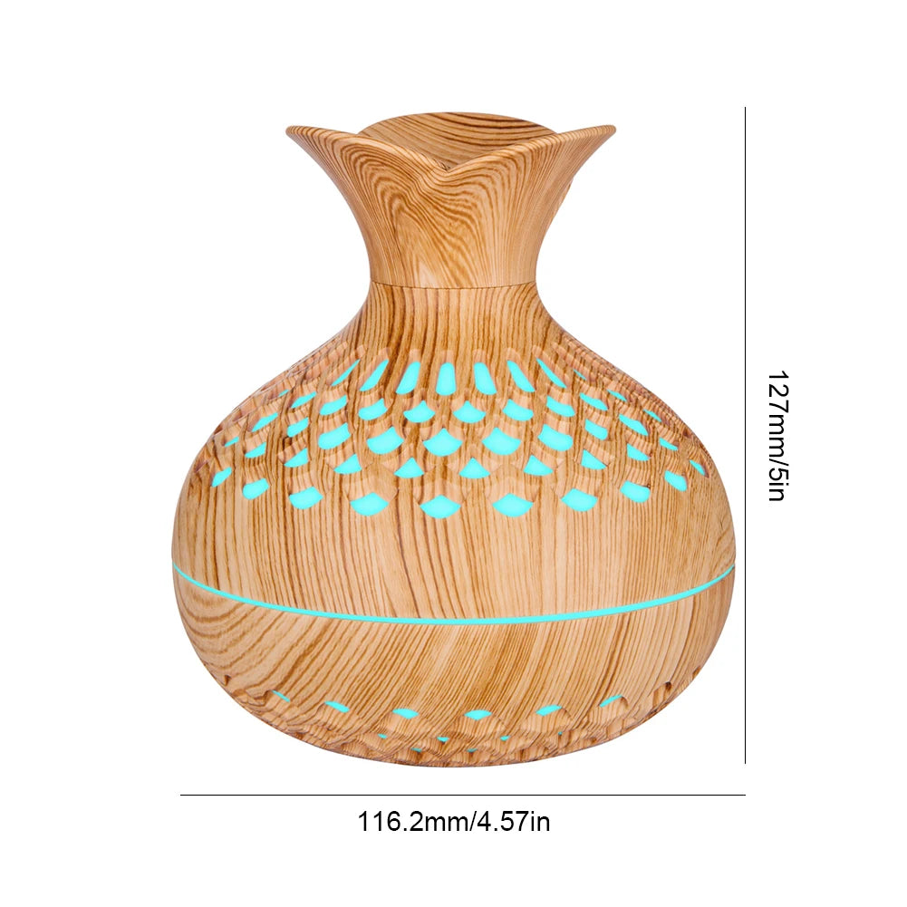 300ml Wood Grain Flower Humidifier & Essential Oil Diffuser with Colorful Night Light
