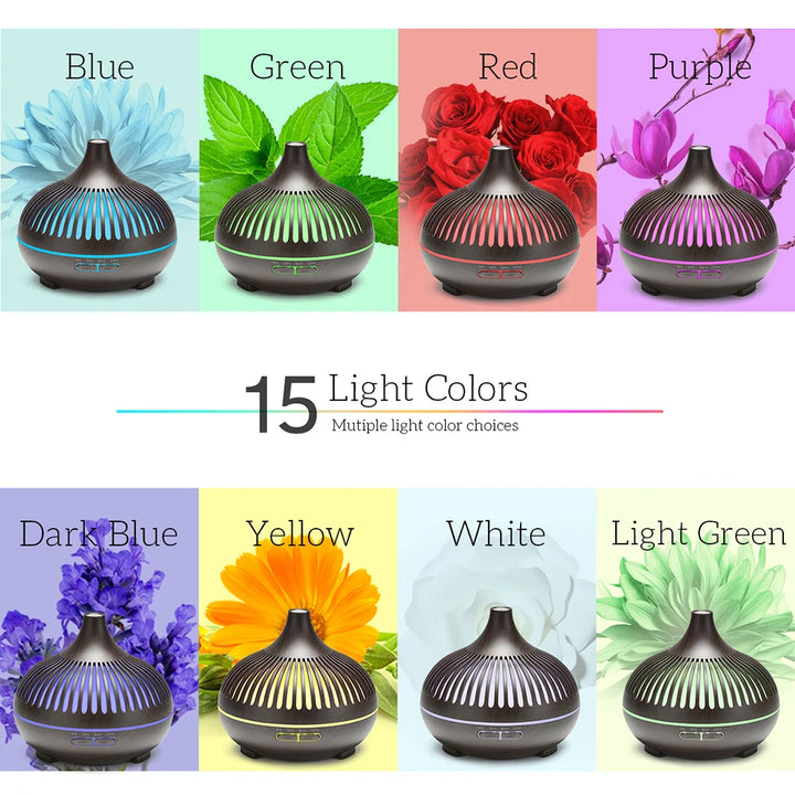 500ml Wood Grain Aromatherapy Diffuser with Remote & 7-Color LED Light