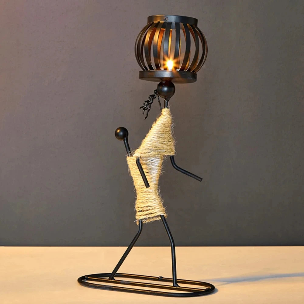 Nordic Retro Wrought Iron Candlestick – Handmade Metal Figure Candle Holder for Home Décor & Artistic Gifts