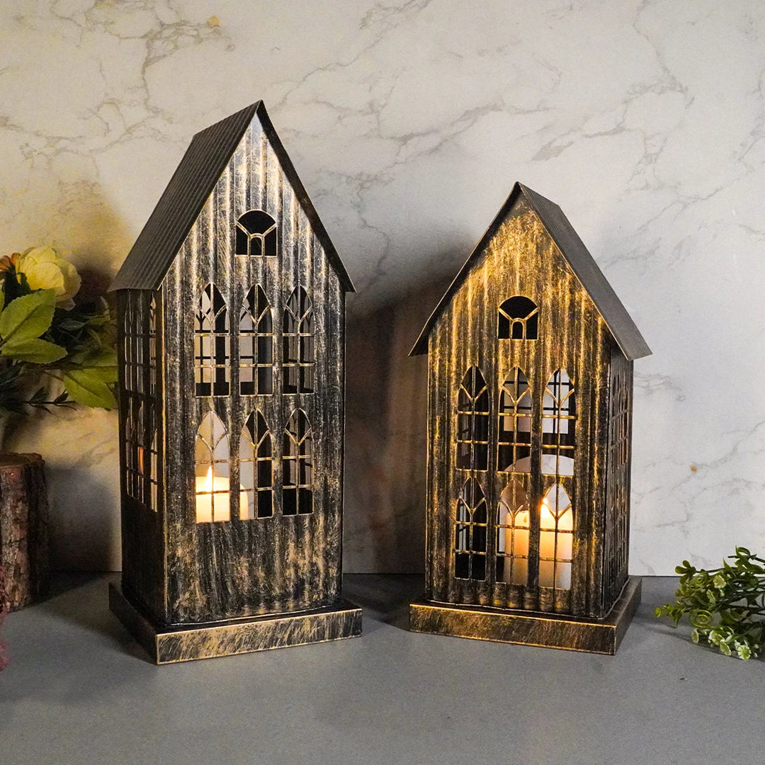 Metal House Candle Holder – Nordic Style Desktop & Patio Lantern for Christmas or Home Décor