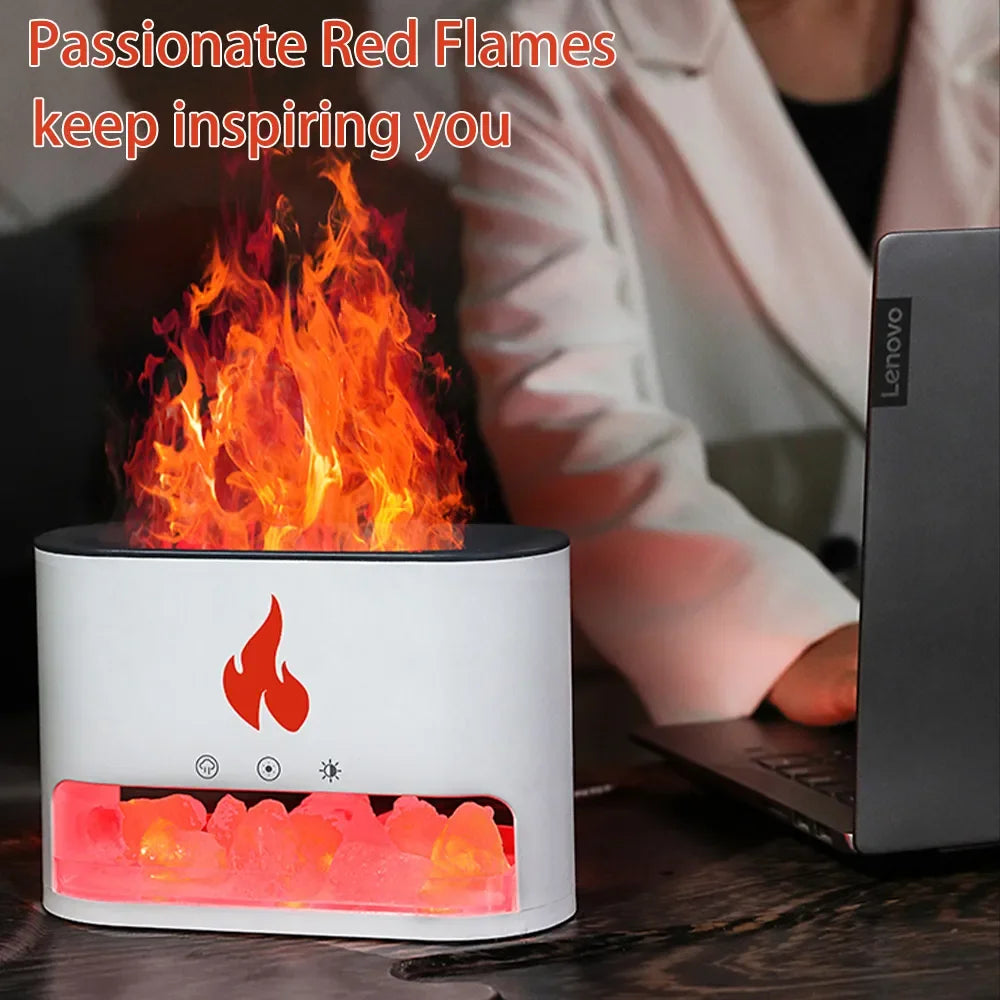 Fireplace Crystal Salt Lamp Humidifier with Flame Light & Aroma Diffuser