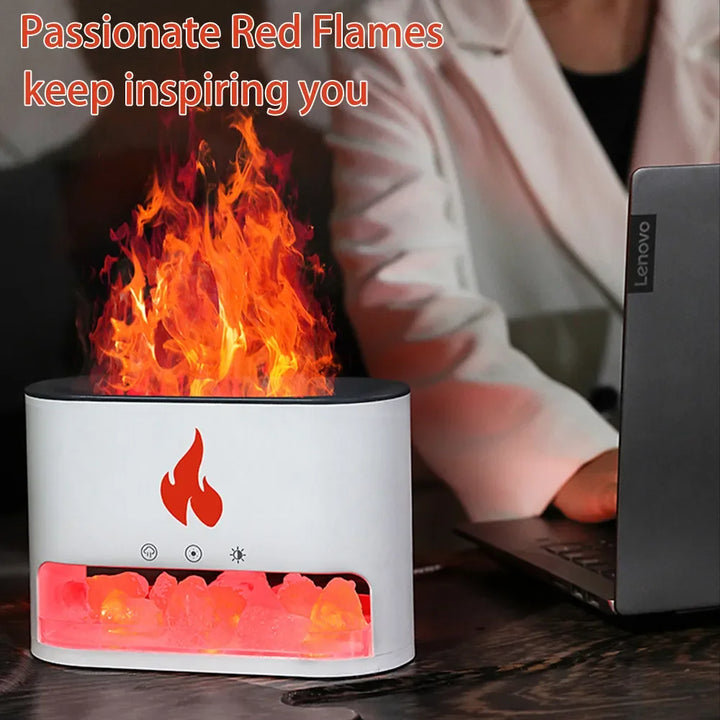 Fireplace Crystal Salt Lamp Humidifier with Flame Light & Aroma Diffuser