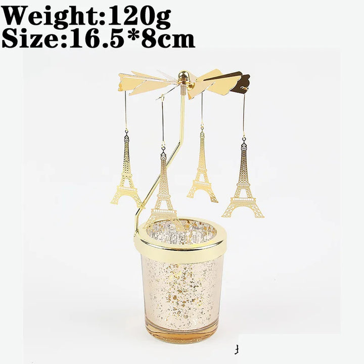 Rotating Snowflake & Deer Candle Holder – Romantic Metal Candlestick for Weddings & Christmas Décor