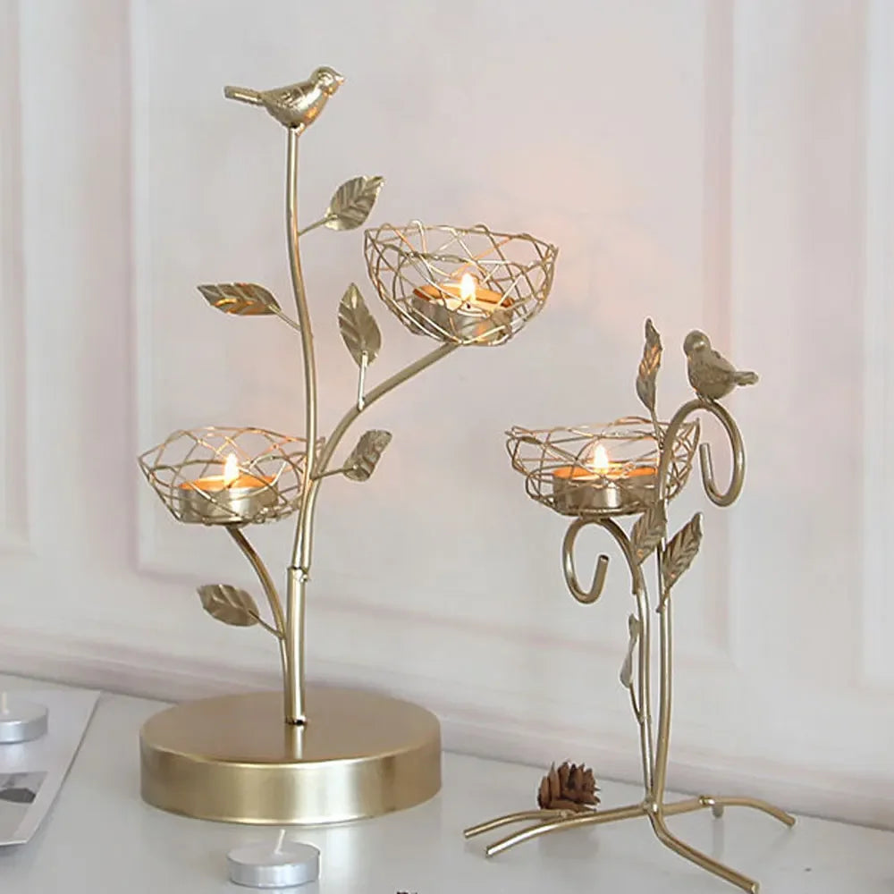 Wrought Iron Golden Bird Candle Holder – Nordic Geometric Design for Home & Wedding Décor
