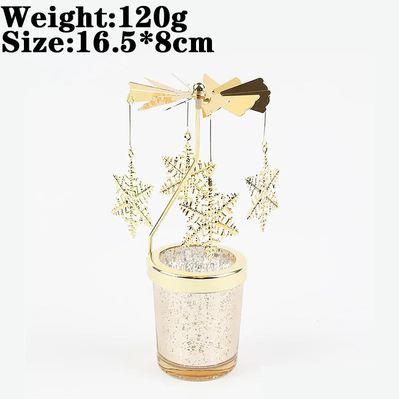 Rotating Snowflake & Deer Candle Holder – Romantic Metal Candlestick for Weddings & Christmas Décor