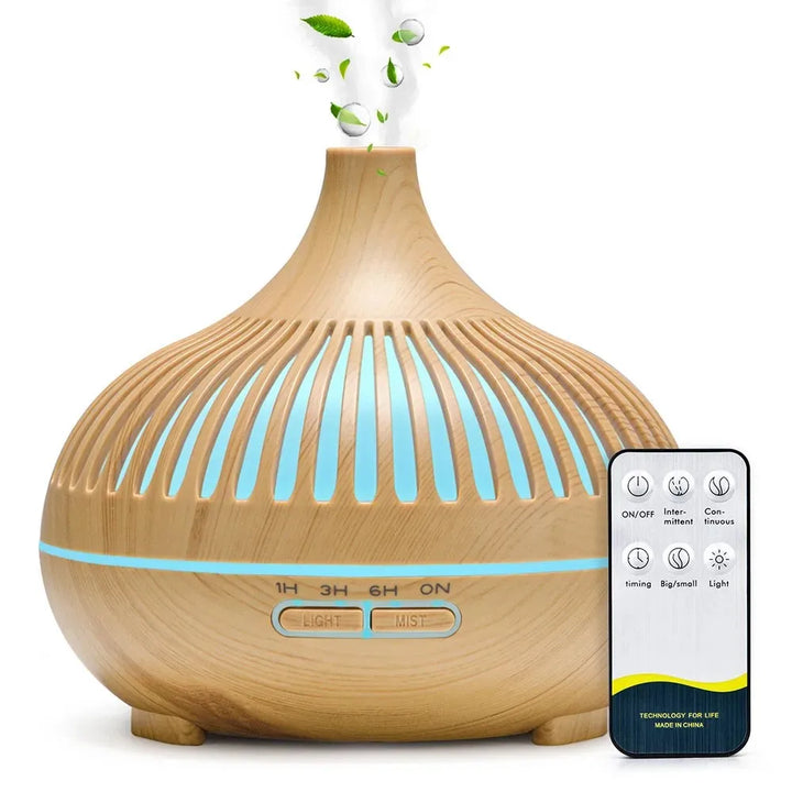 500ml Wood Grain Aromatherapy Diffuser with Remote & 7-Color LED Light