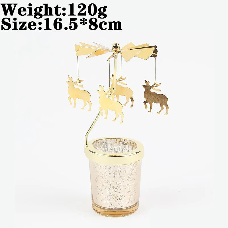 Rotating Snowflake & Deer Candle Holder – Romantic Metal Candlestick for Weddings & Christmas Décor