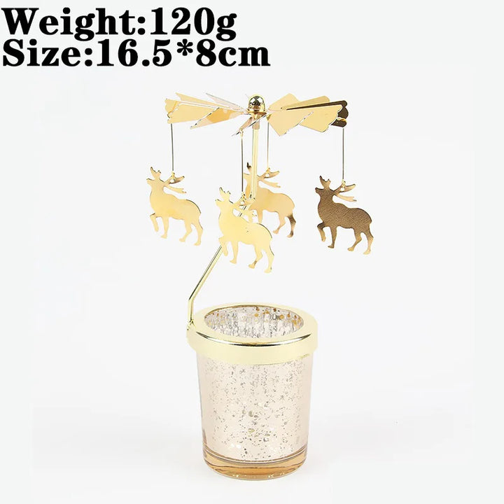 Rotating Snowflake & Deer Candle Holder – Romantic Metal Candlestick for Weddings & Christmas Décor