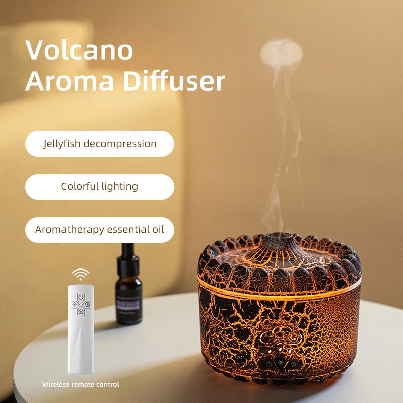 V76 Jellyfish Flame Aroma Diffuser & 300ml Humidifier with Remote & LED Lights