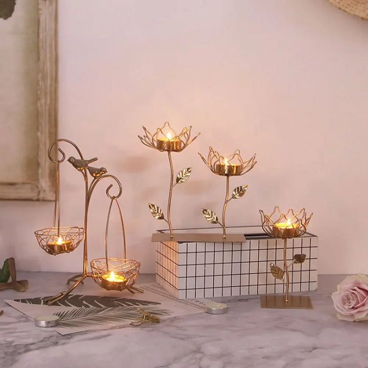 Wrought Iron Golden Bird Candle Holder – Nordic Geometric Design for Home & Wedding Décor