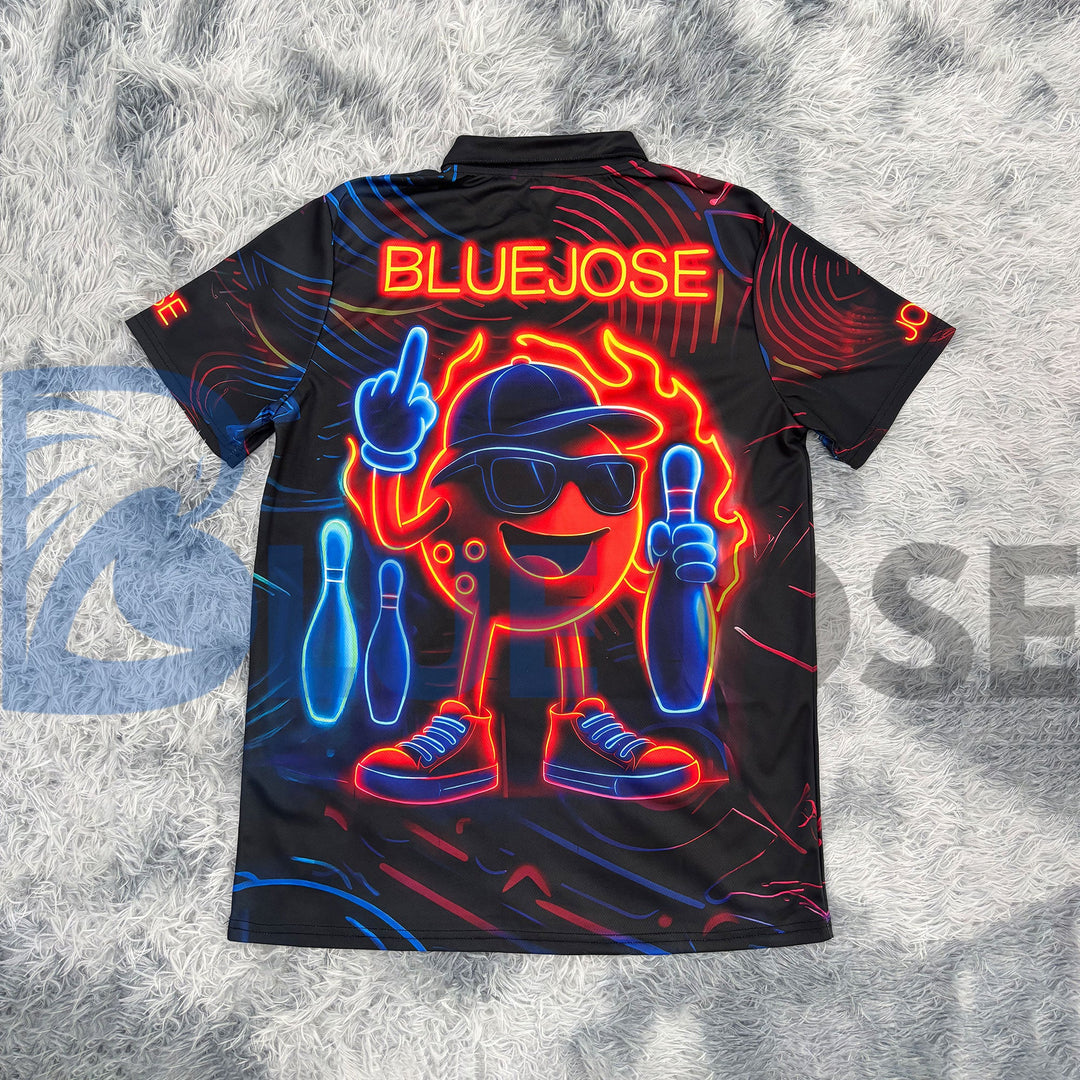 BlueJose Bowling Ball & Pins Neon Funny Customized Name, Team Name 3D Shirt (4 Colors)