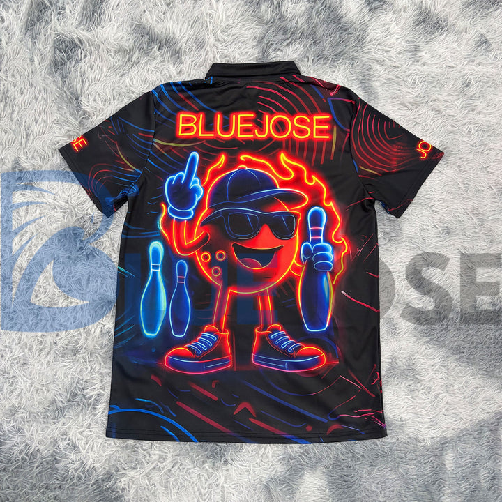 BlueJose Bowling Ball & Pins Neon Funny Customized Name, Team Name 3D Shirt (4 Colors)