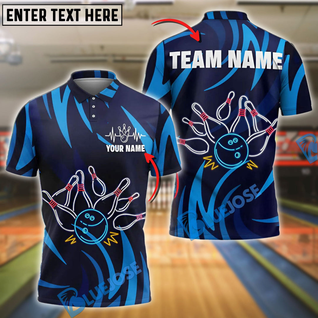 BlueJose Bowling Neon Explosion Customized Name, Team Name 3D Shirt (4 Colors)